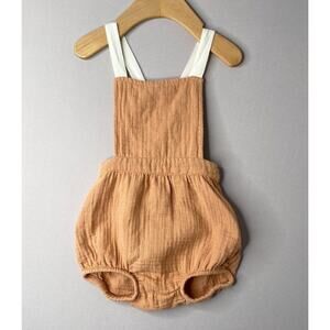 LIILU Organic Crinkle Cotton Mika Bubble Romper in Toast Brown Boys Girls 6 Mo